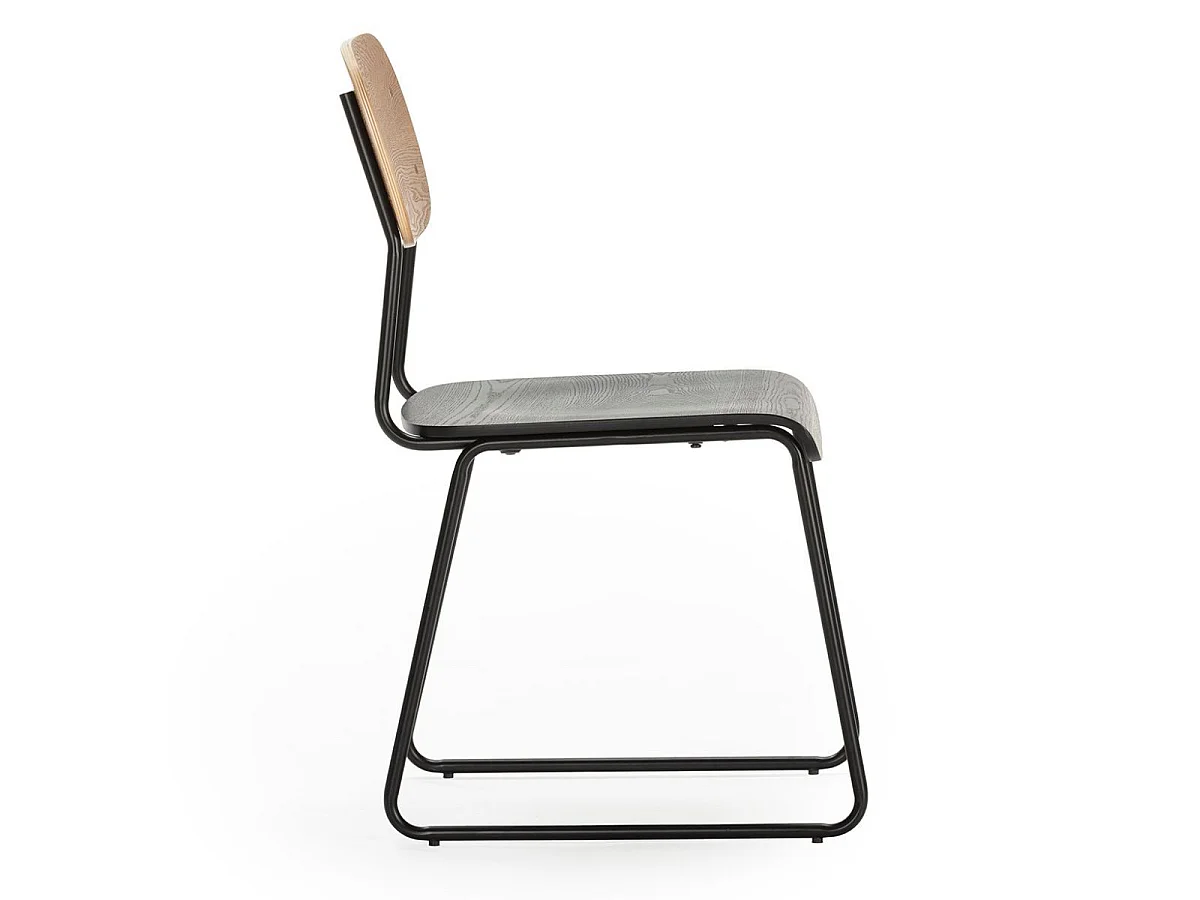 Lot de 6 chaises assise bois noir et dossier bois naturel pieds luge métal noir - SCOLA