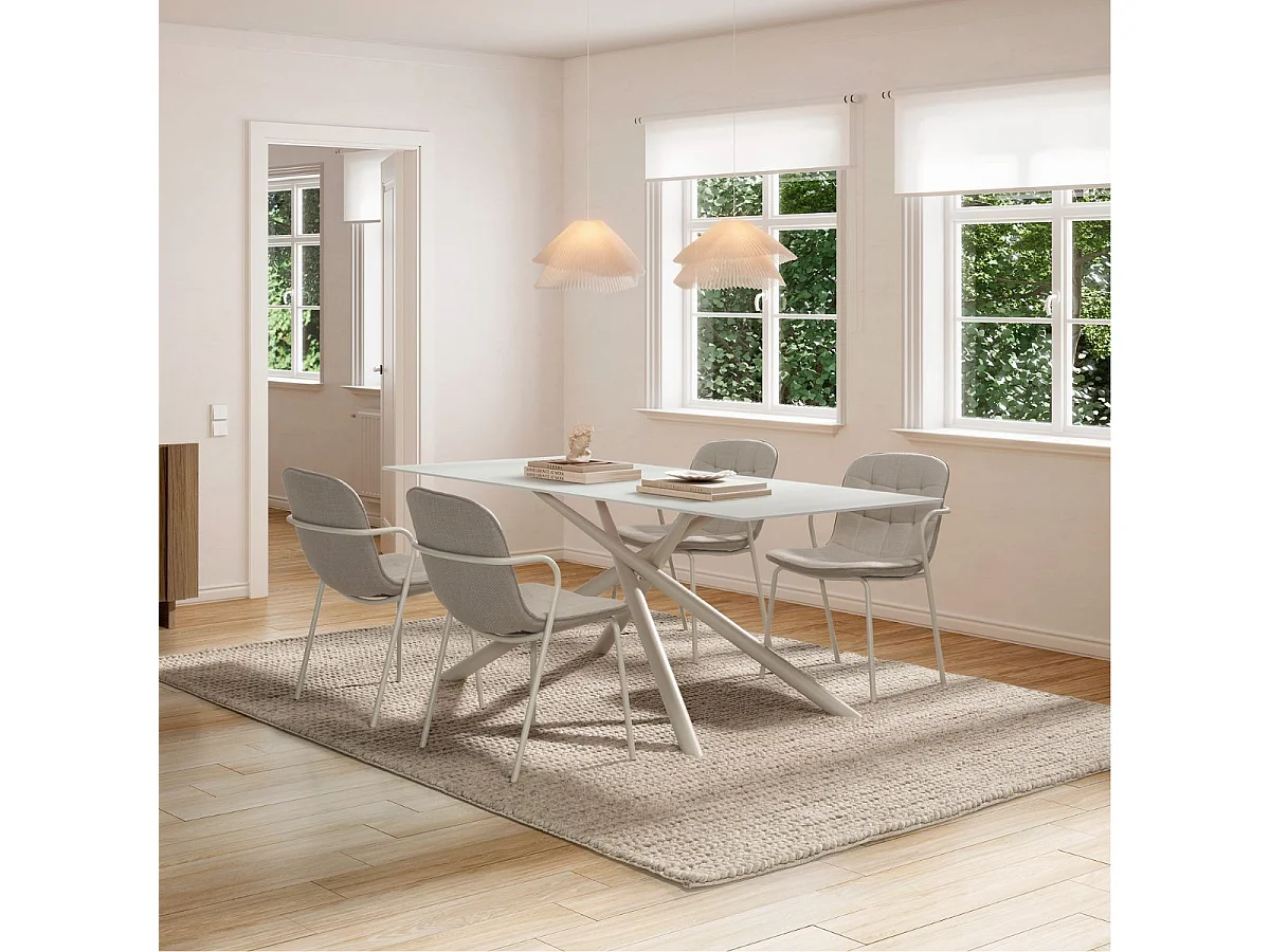 Lot de 2 chaises en tissu chiné beige 2 tons et métal crème - GIANA