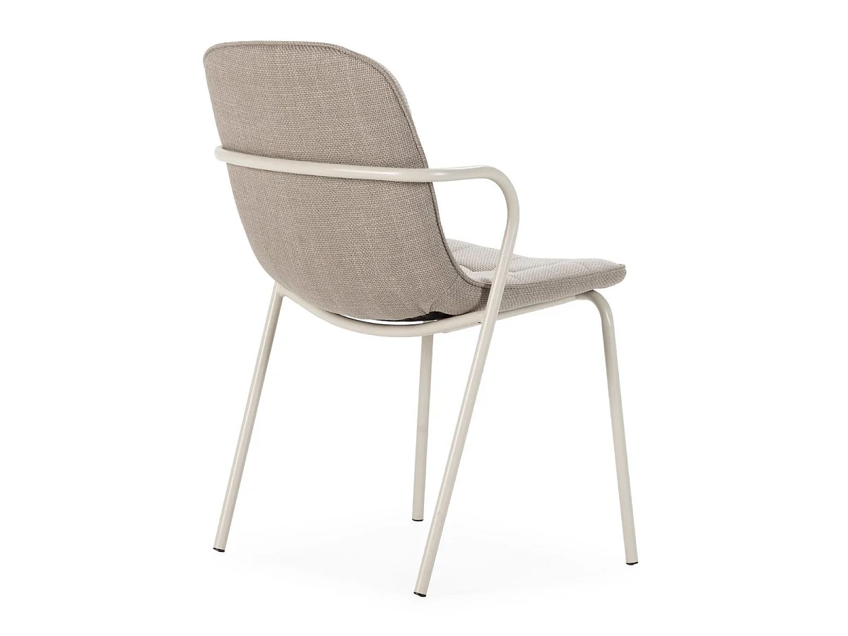 Lot de 2 chaises en tissu chiné beige 2 tons et métal crème - GIANA