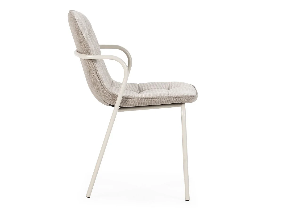 Lot de 2 chaises en tissu chiné beige 2 tons et métal crème - GIANA