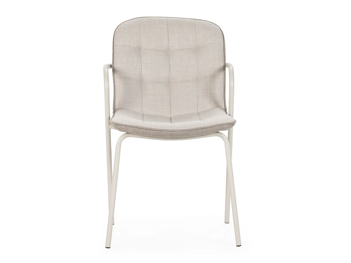 Lot de 2 chaises en tissu chiné beige 2 tons et métal crème - GIANA