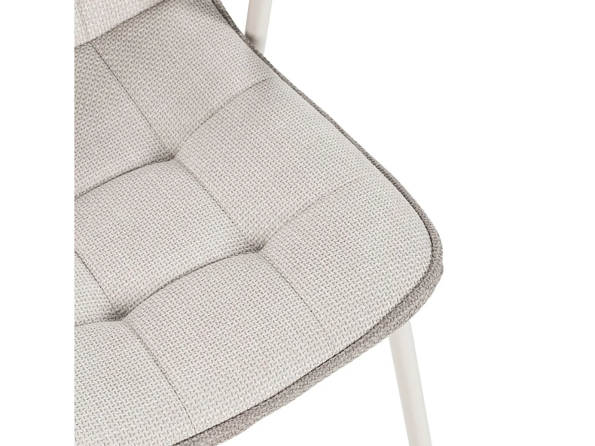 Lot de 2 chaises en tissu chiné beige 2 tons et métal crème - GIANA