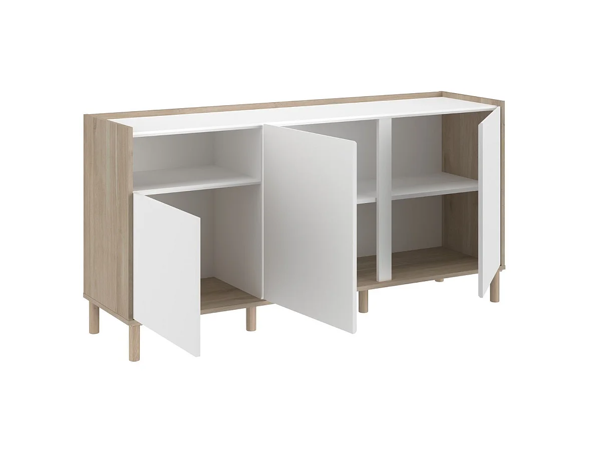 Buffet 3 portes 1 niches blanc et aspect bois clair - ORPHÉE