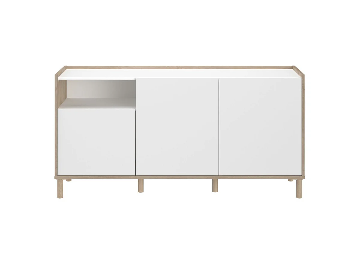 Buffet 3 portes 1 niches blanc et aspect bois clair - ORPHÉE