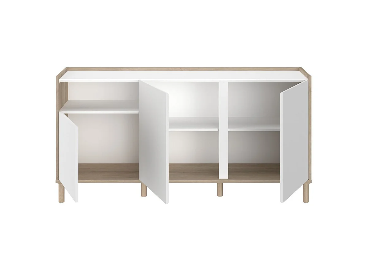 Buffet 3 portes 1 niches blanc et aspect bois clair - ORPHÉE