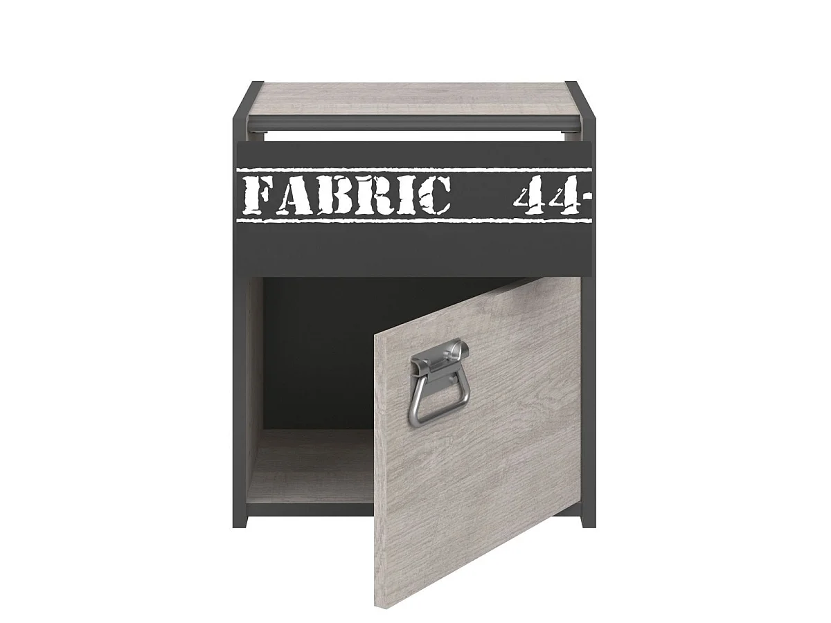 Chevet 1 porte 1 tiroir aspect bois grisé et 1 façade anthracite sérigraphiée - ZIGGY