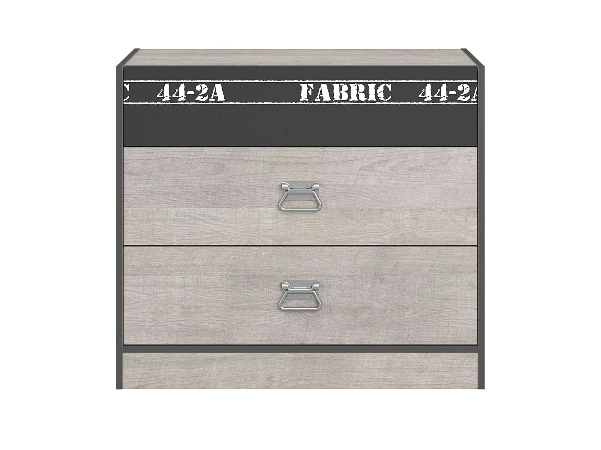 Commode 3 tiroirs aspect bois grisé et 1 façade anthracite sérigraphiée - ZIGGY