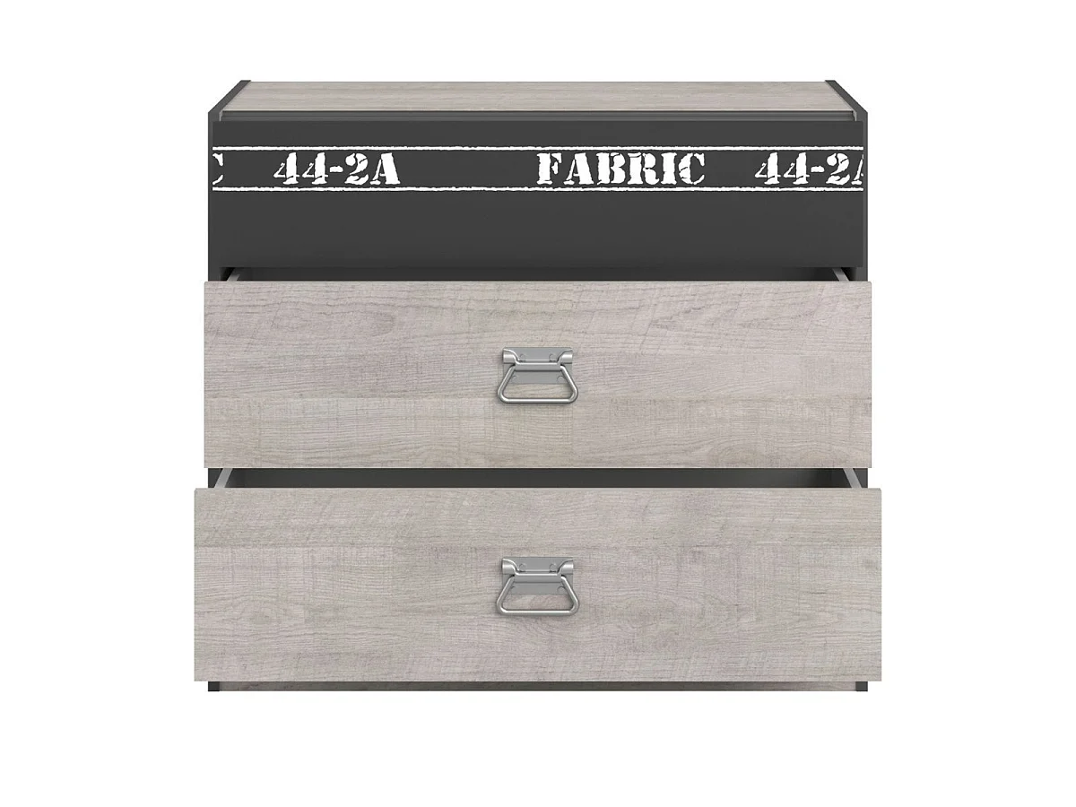 Commode 3 tiroirs aspect bois grisé et 1 façade anthracite sérigraphiée - ZIGGY