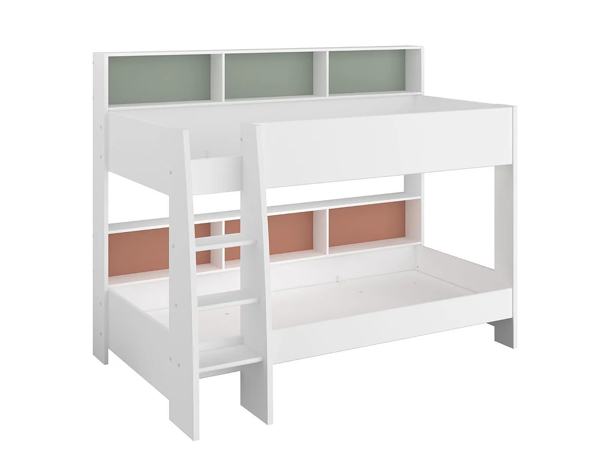 Lits 90x200 superposés blanc avec niches fond vert céladon ou terracotta - LEANE