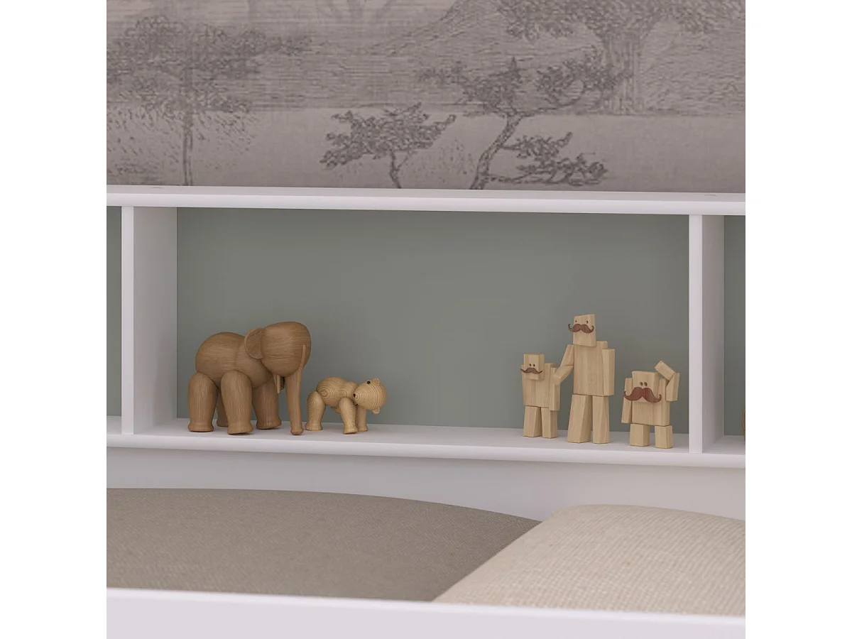 Lits 90x200 superposés blanc avec niches fond vert céladon ou terracotta - LEANE