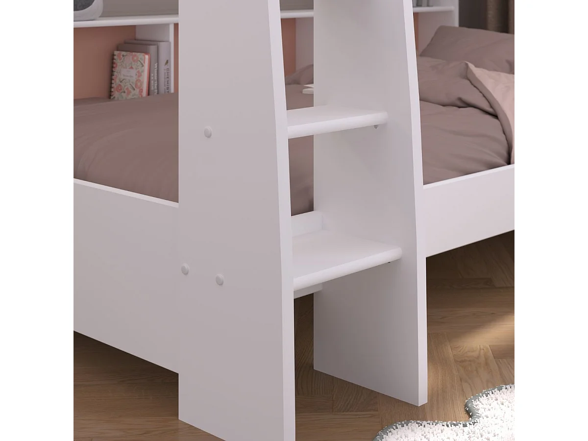 Lits 90x200 superposés blanc avec niches fond vert céladon ou terracotta - LEANE