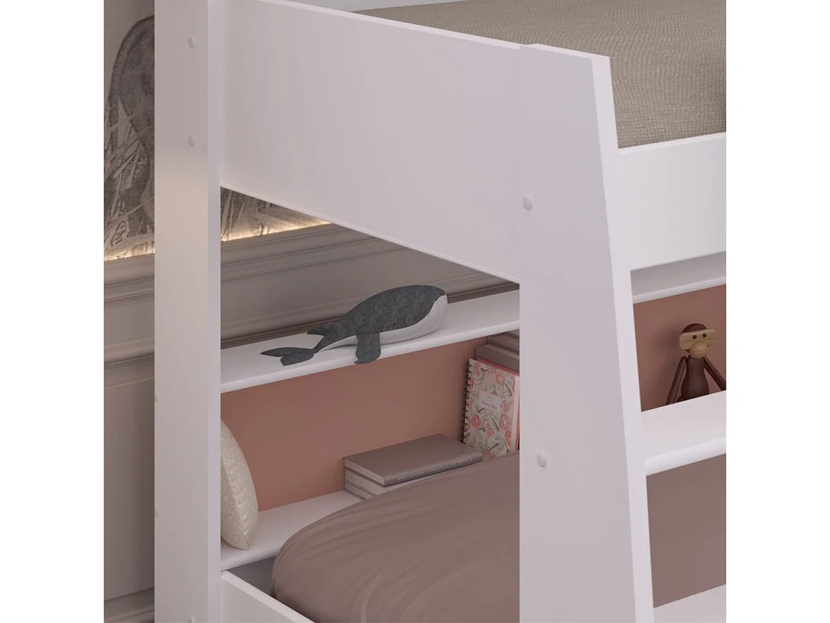 Lits 90x200 superposés blanc avec niches fond vert céladon ou terracotta - LEANE