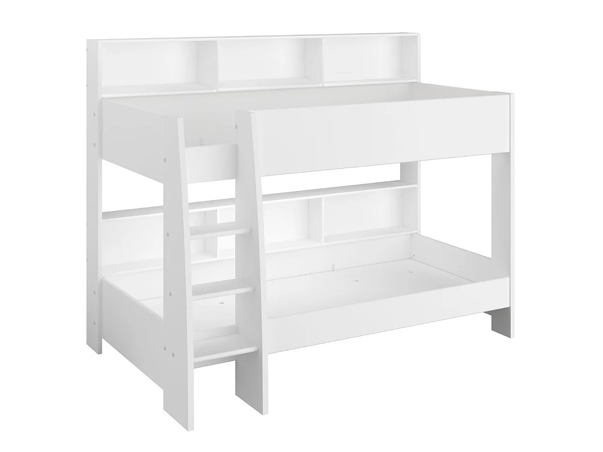 Lits 90x200 superposés blanc avec niches fond aspect bois ou blanches - LEANE