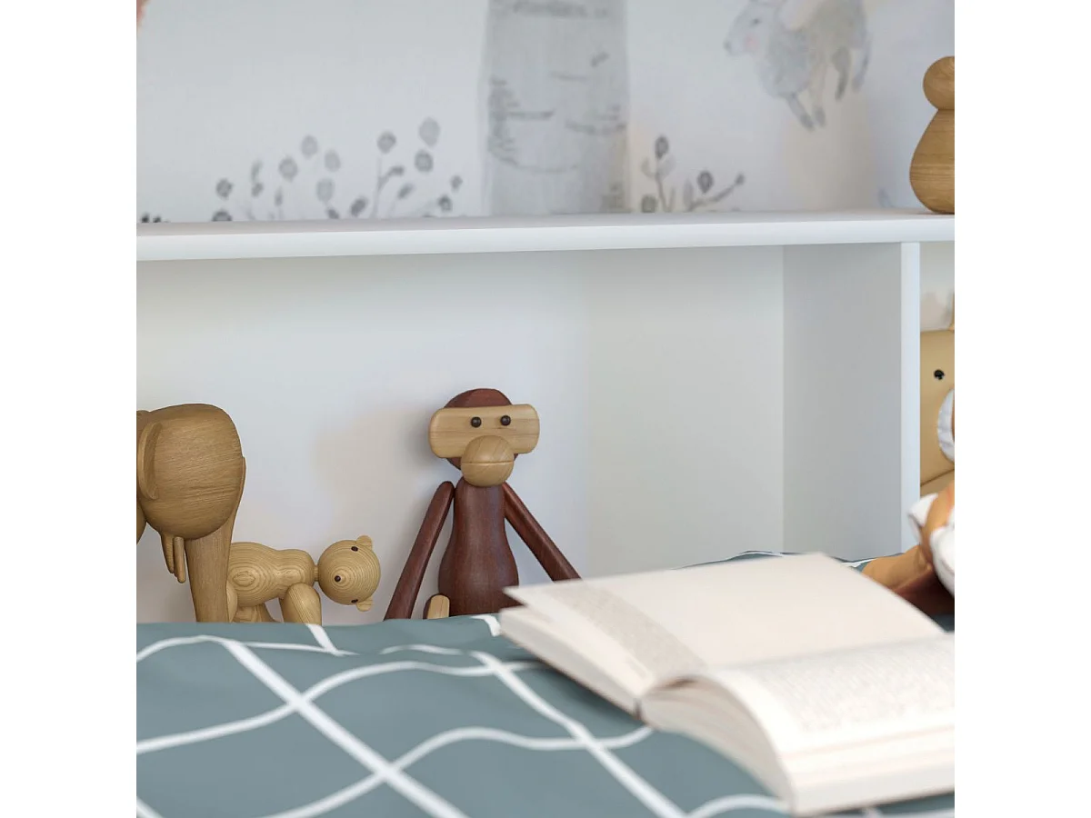 Lits 90x200 superposés blanc avec niches fond aspect bois ou blanches - LEANE