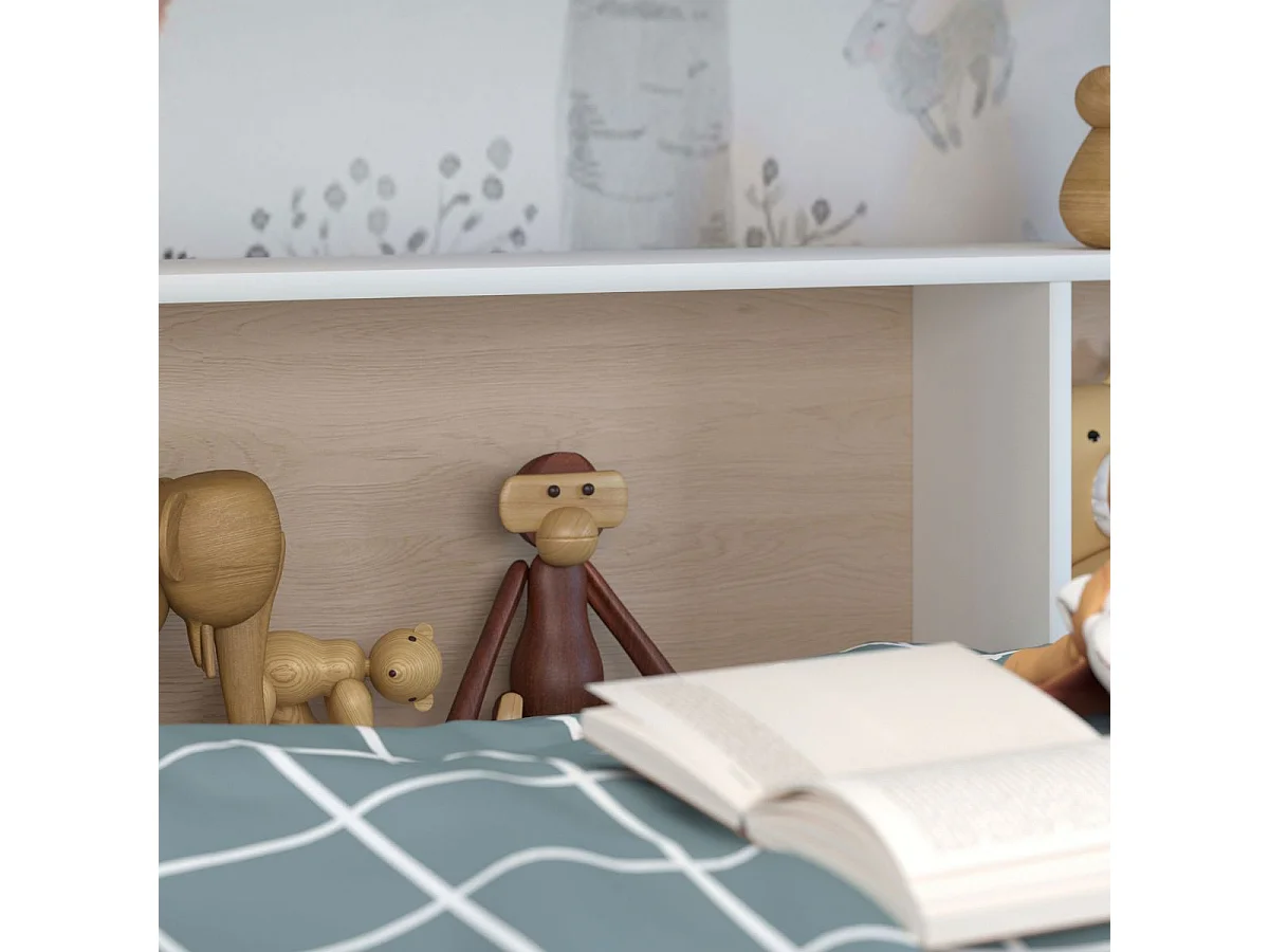 Lits 90x200 superposés blanc avec niches fond aspect bois ou blanches - LEANE