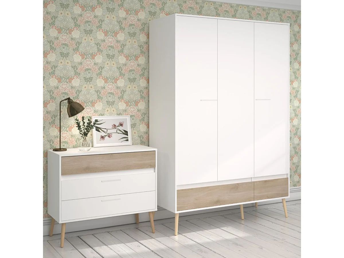 Chambre complète lit 160x200 avec 2 chevets 1 armoire 3P et 1 commode - BORGALL