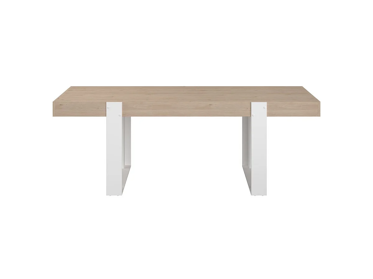 Table repas 220cm plateau aspect chêne pieds U en métal blanc - YOUENN