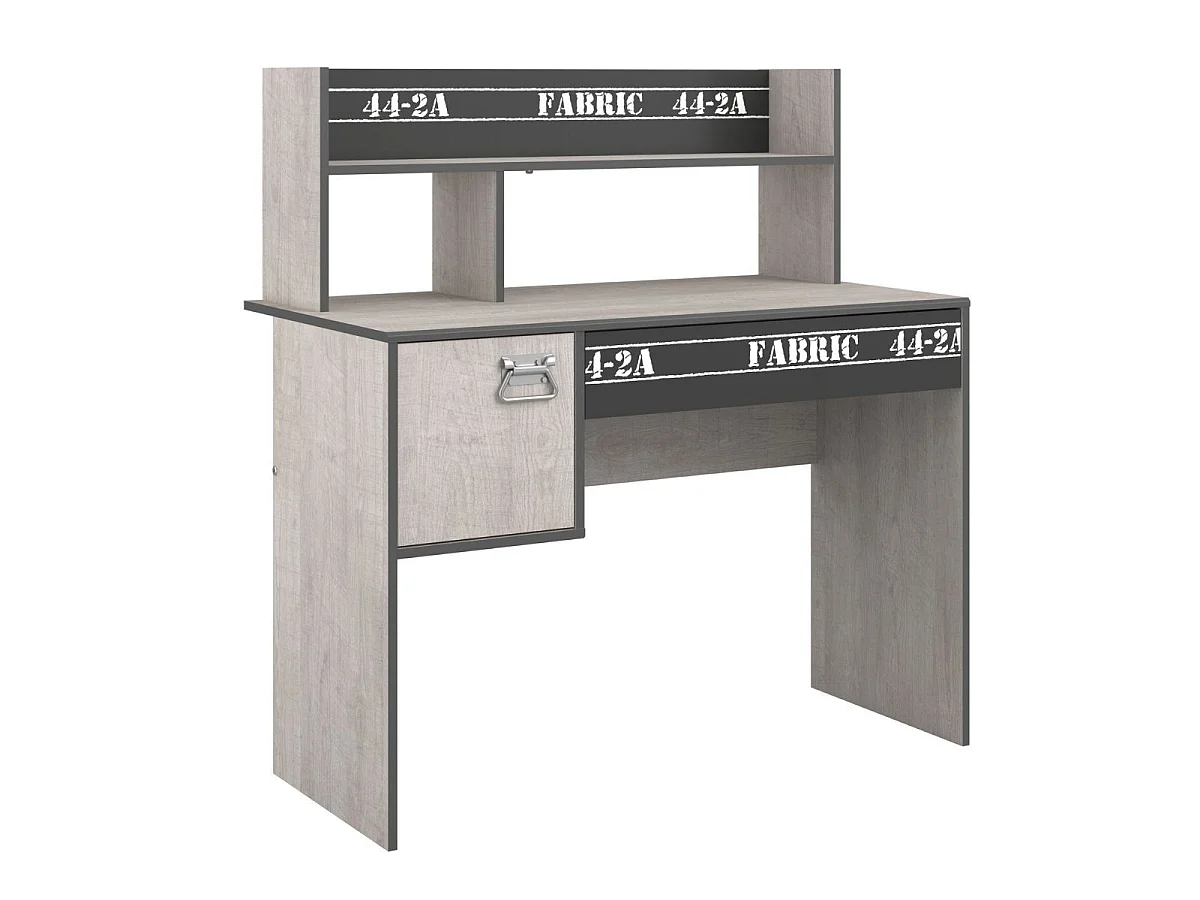 Chambre lit 90x200 avec tiroirs + 1 chevet + 1 bureau aspect bois grisé - ZIGGY
