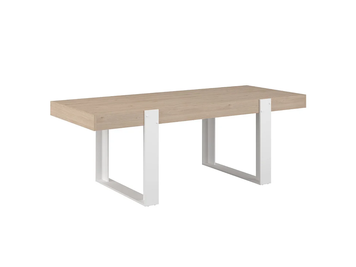 Ensemble séjour table repas 220cm + buffet 3 portes aspect bois et blanc - YOUENN