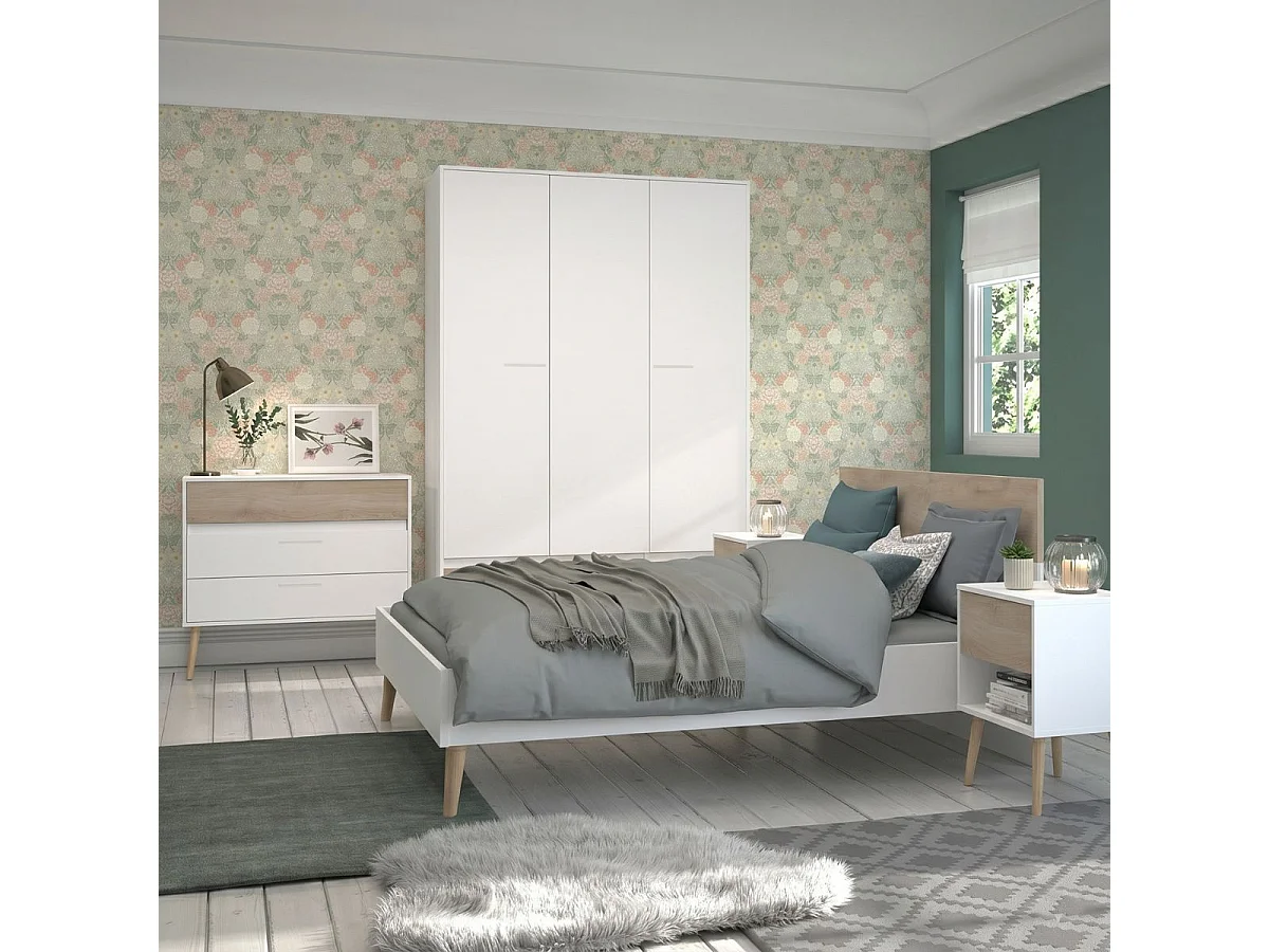 Chambre complète lit 140x190 avec 2 chevets 1 armoire 3P et 1 commode - BORGALL