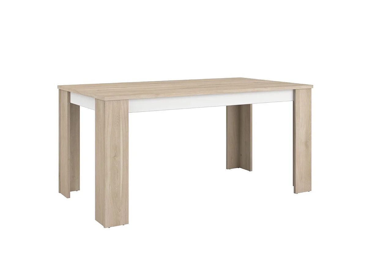 Ensemble séjour table repas 160cm + buffet 3 portes blanc et aspect bois clair - ORPHÉE