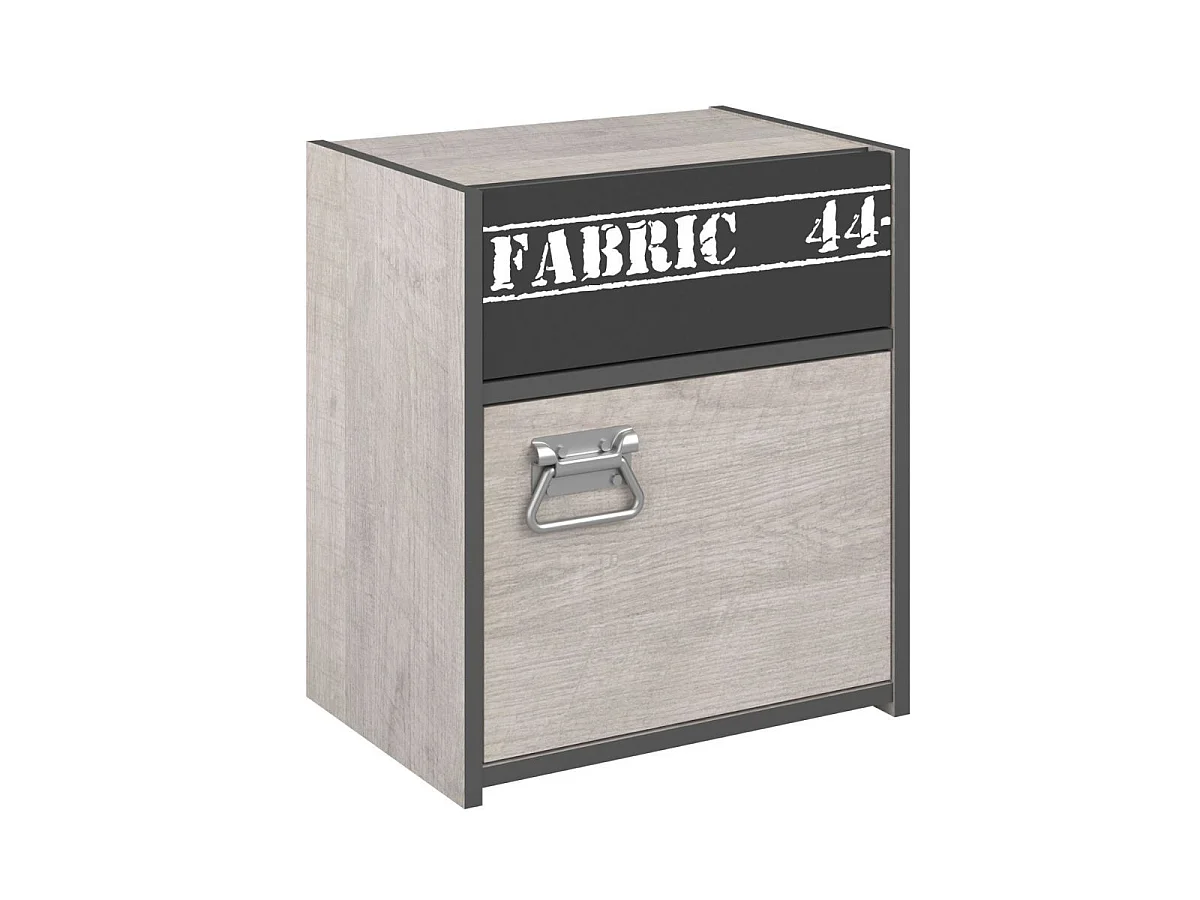 Chambre lit 90x200 avec tiroirs + 1 chevet + 1 commode aspect bois grisé - ZIGGY