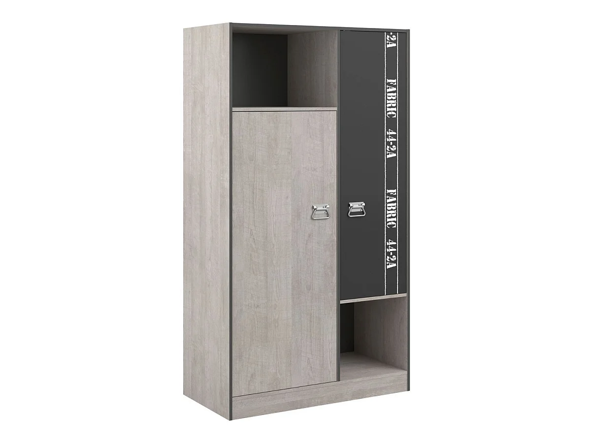 Chambre lit 90x200 avec tiroirs + 1 chevet + 1 armoire + 1 commode aspect bois grisé - ZIGGY