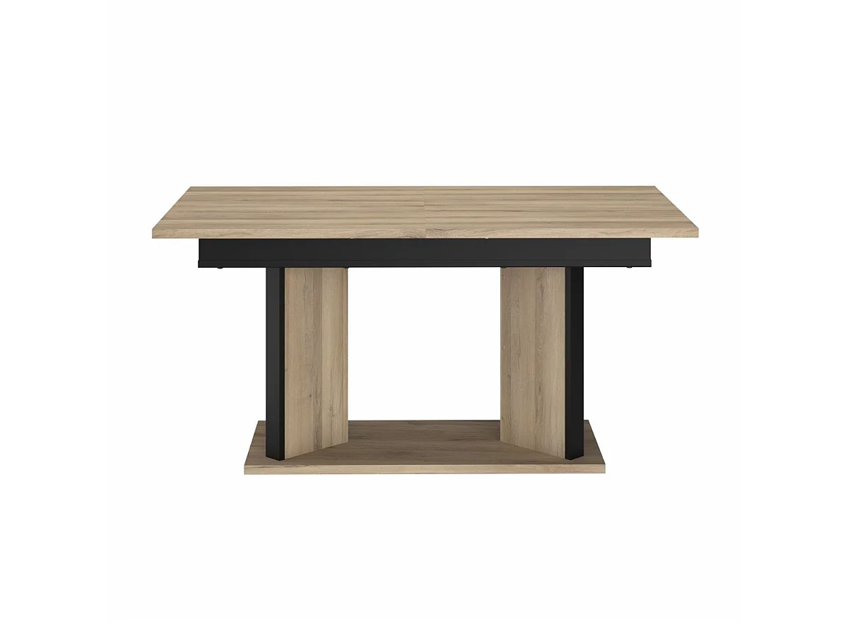 Table repas extensible 160-200cm aspect chêne piètement central avec encadrement noir - OSTAREL