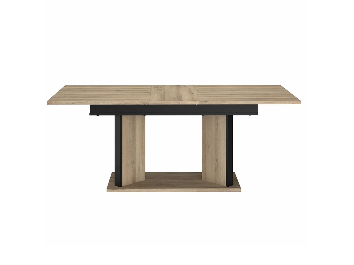 Table repas extensible 160-200cm aspect chêne piètement central avec encadrement noir - OSTAREL