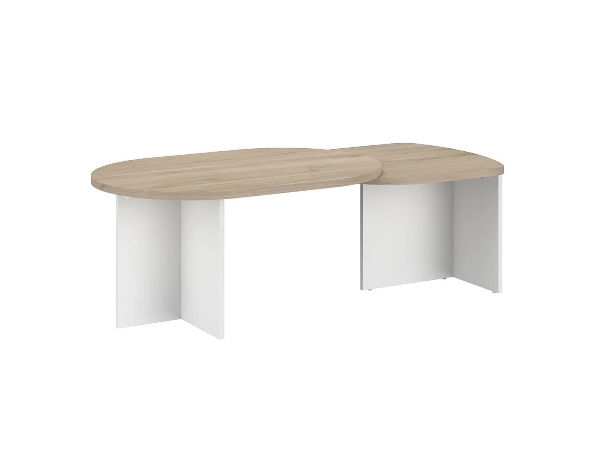Tables basses gigogne plateaux arrondis aspect bois piétement blanc - TIFFENE