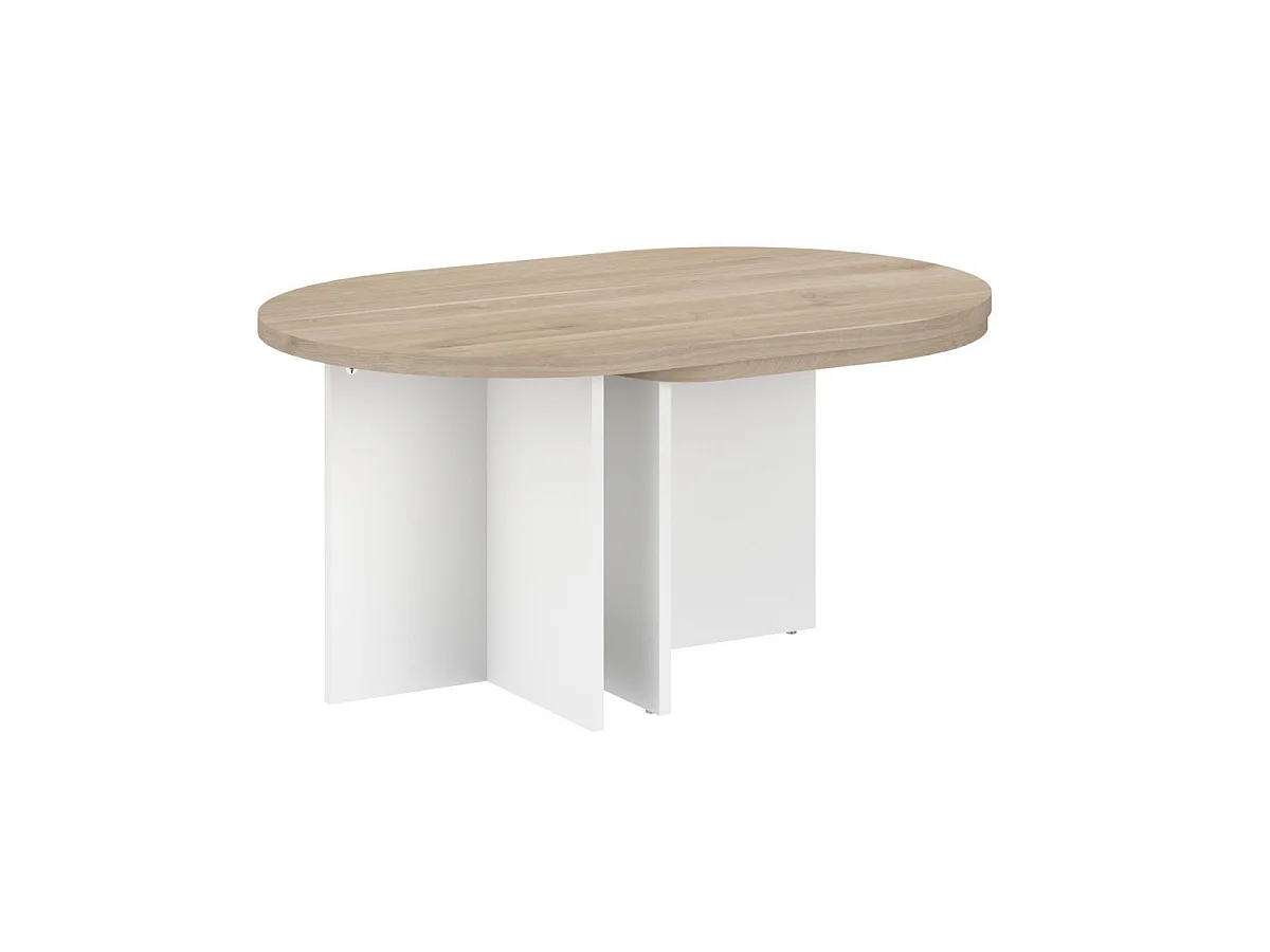 Tables basses gigogne plateaux arrondis aspect bois piétement blanc - TIFFENE
