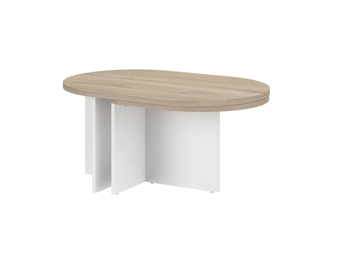 Tables basses gigogne plateaux arrondis aspect bois piétement blanc - TIFFENE