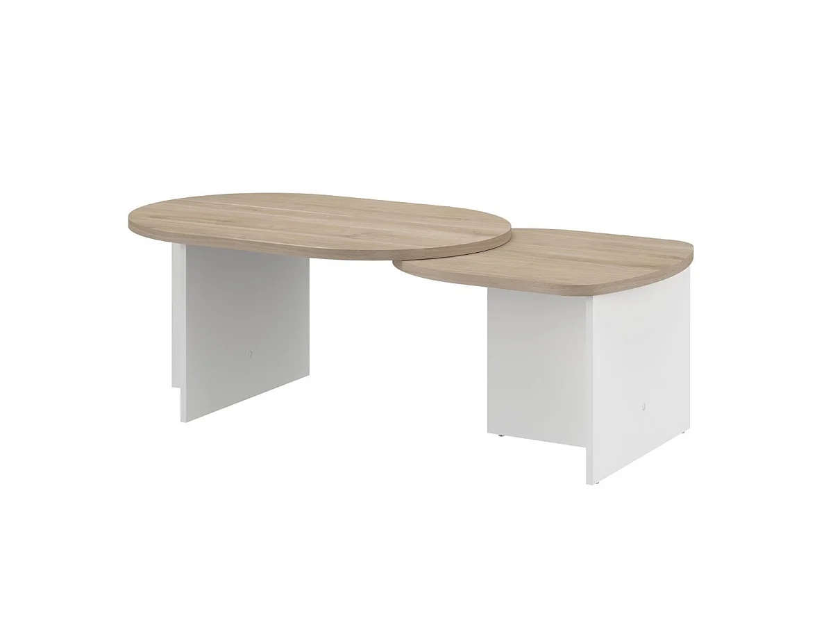 Tables basses gigogne plateaux arrondis aspect bois piétement blanc - TIFFENE