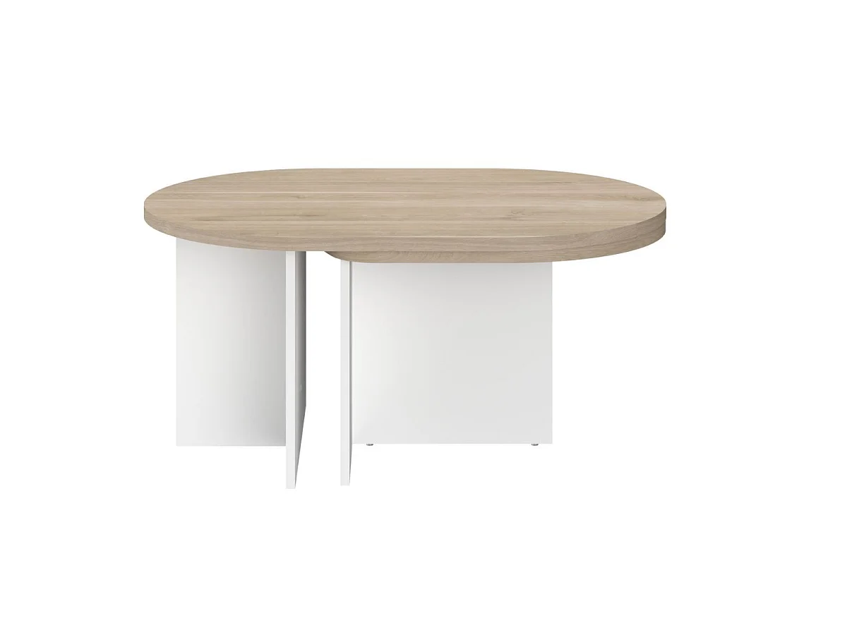 Tables basses gigogne plateaux arrondis aspect bois piétement blanc - TIFFENE