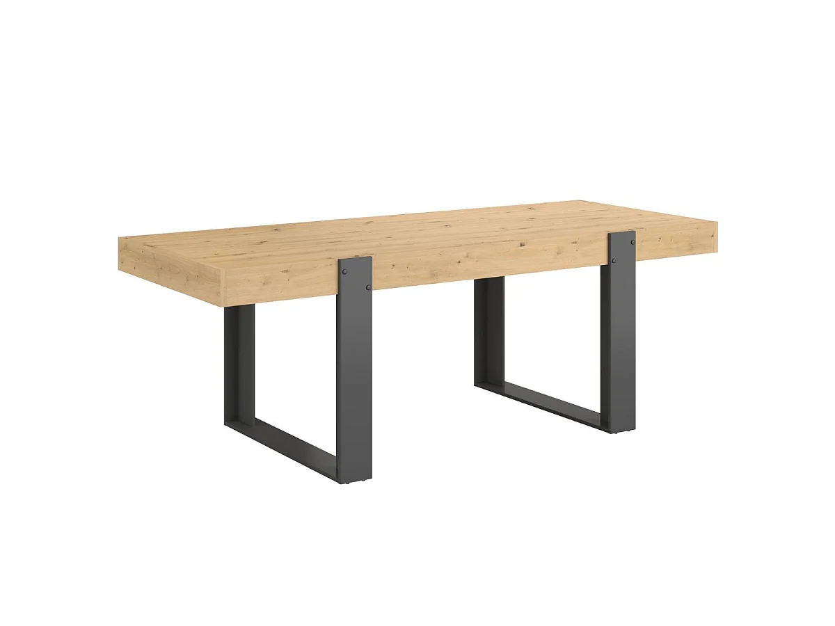 Table repas 220cm plateau aspect chêne pieds U en métal anthracite - YOUENN