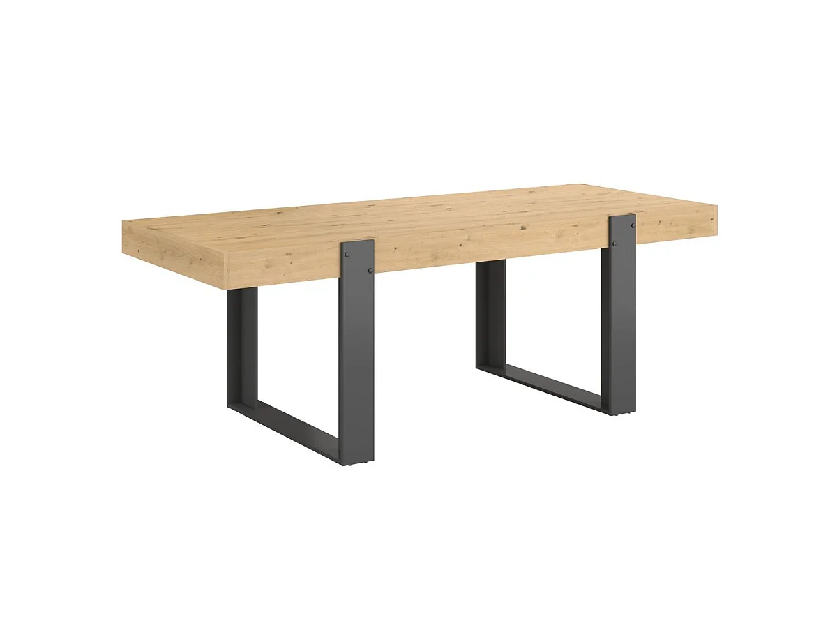 Table repas 220cm plateau aspect chêne pieds U en métal anthracite - YOUENN