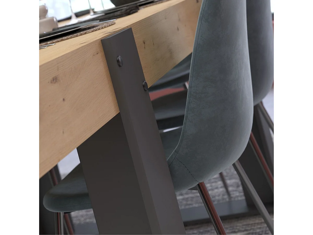 Table repas 220cm plateau aspect chêne pieds U en métal anthracite - YOUENN