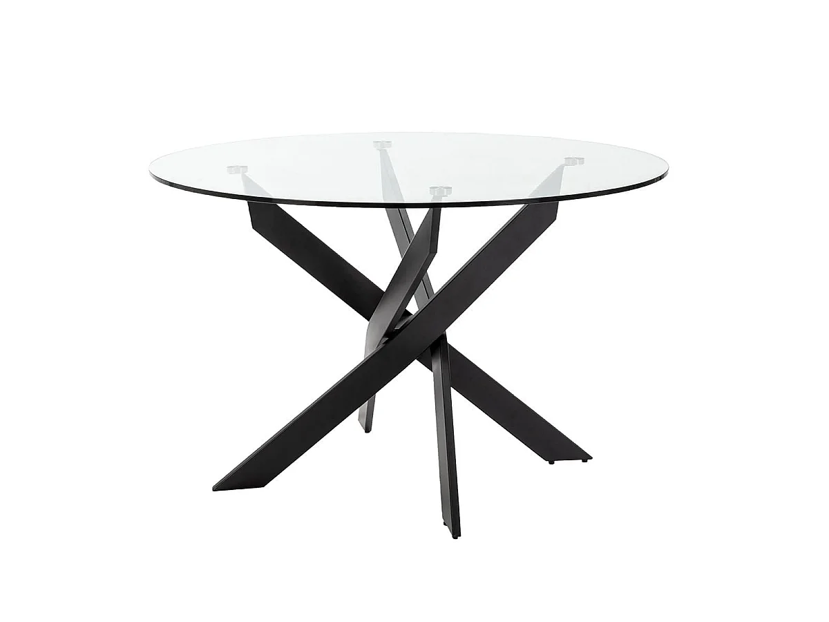 Table ronde design + 4 chaises bois-PU beige et métal noir - DESIAL