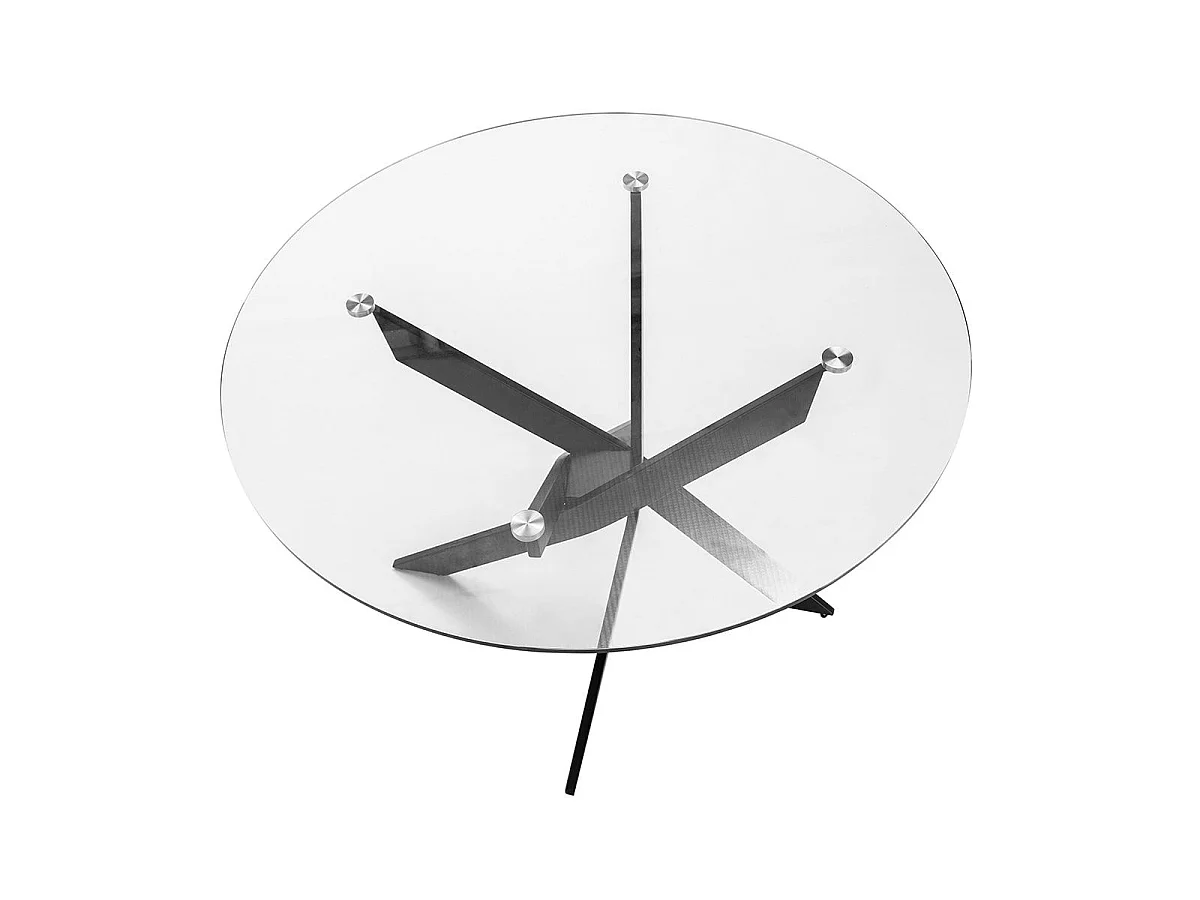 Table ronde design + 4 chaises bois-PU beige et métal noir - DESIAL