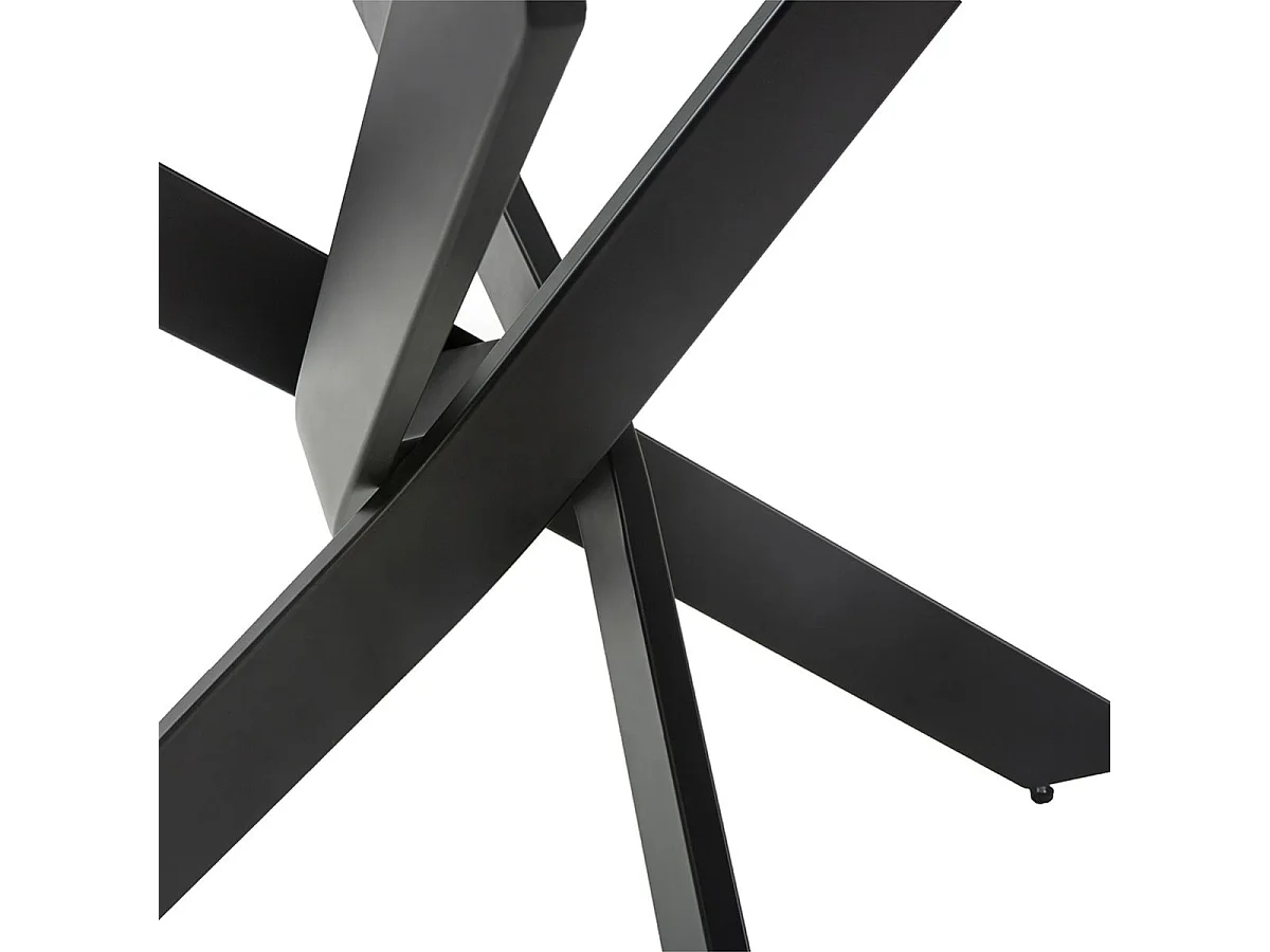 Table ronde design + 4 chaises bois-PU beige et métal noir - DESIAL