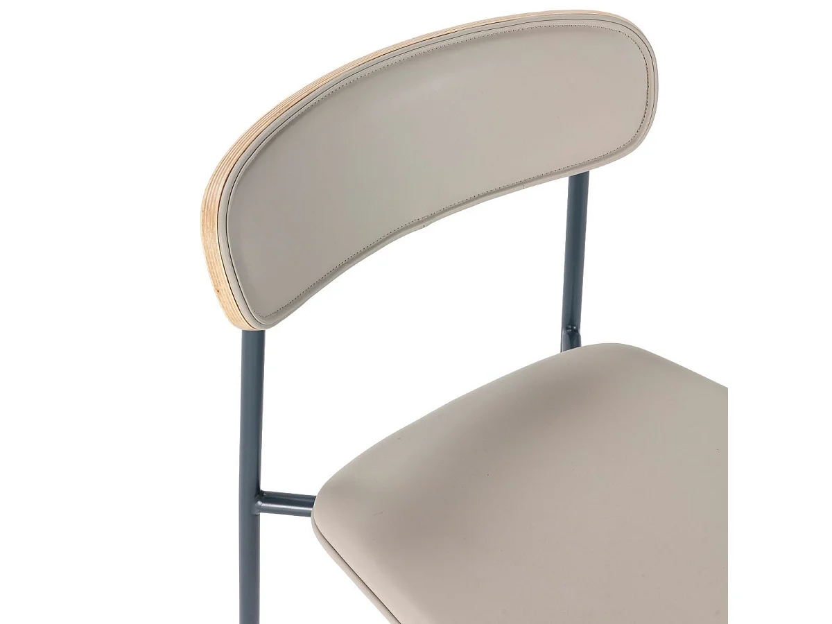 Table ronde design + 4 chaises bois-PU beige et métal noir - DESIAL