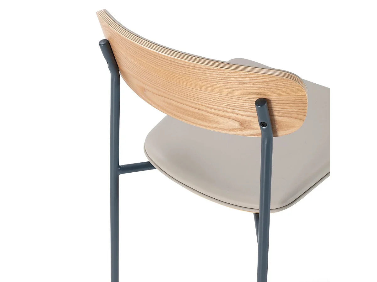 Table ronde design + 4 chaises bois-PU beige et métal noir - DESIAL
