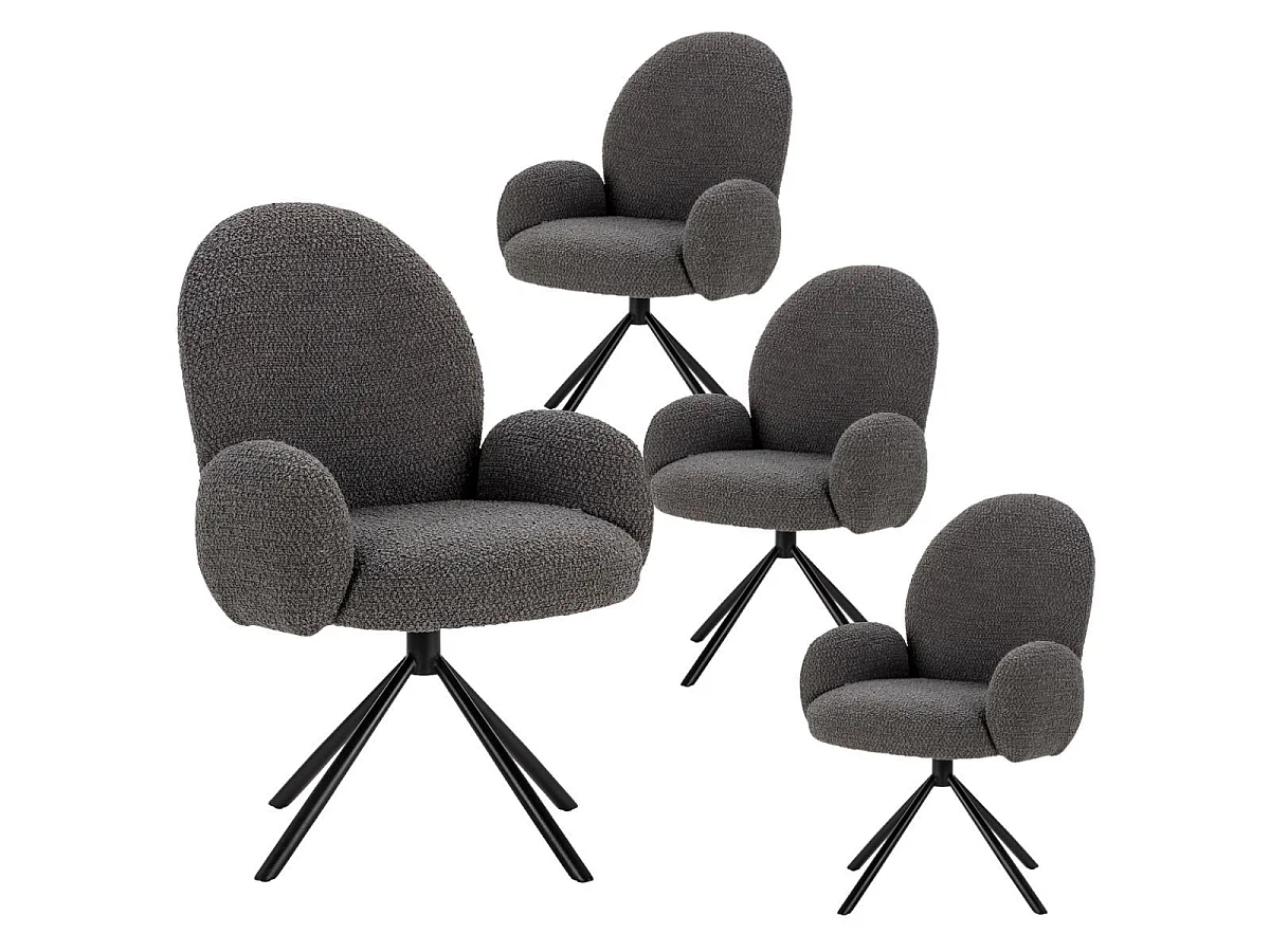 Table ext. en pierre blanche + 4 chaises pivotantes anthracites - ARIETTE