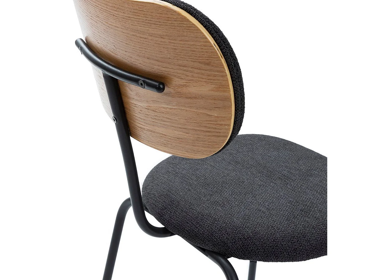 Table ronde design + 4 chaises tissu noir et métal noir - AMAEL