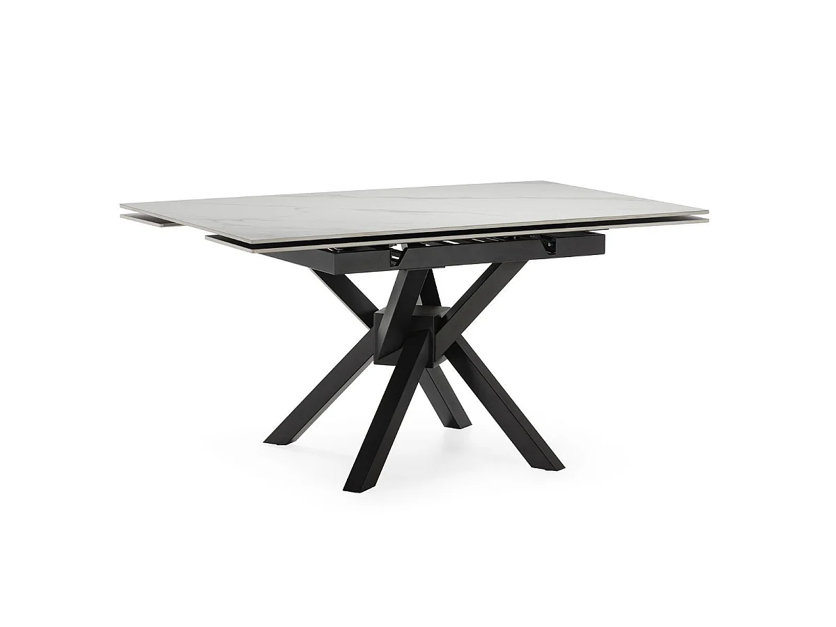 Table ext. en pierre blanche + 4 chaises pivotantes brique - ARIETTE