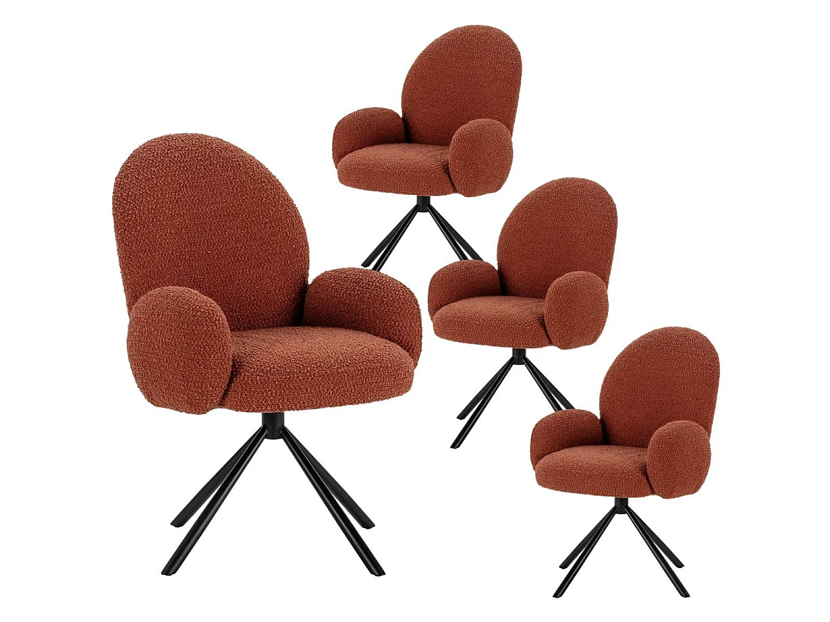 Table ext. en pierre blanche + 4 chaises pivotantes brique - ARIETTE
