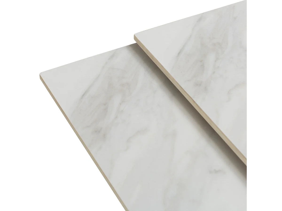 Table ext. en pierre blanche + 4 chaises pivotantes brique - ARIETTE