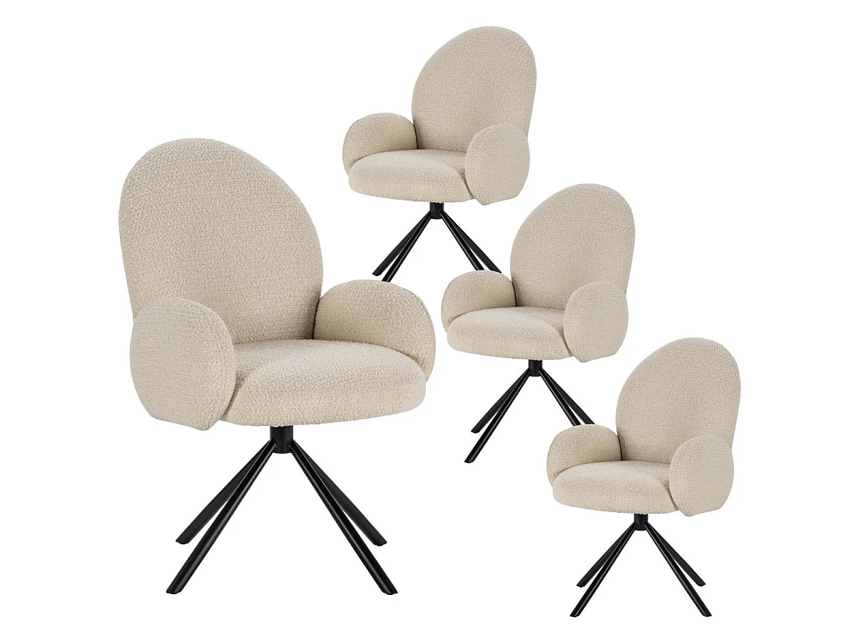 Table ext. en pierre blanche + 4 chaises pivotantes crème - ARIETTE