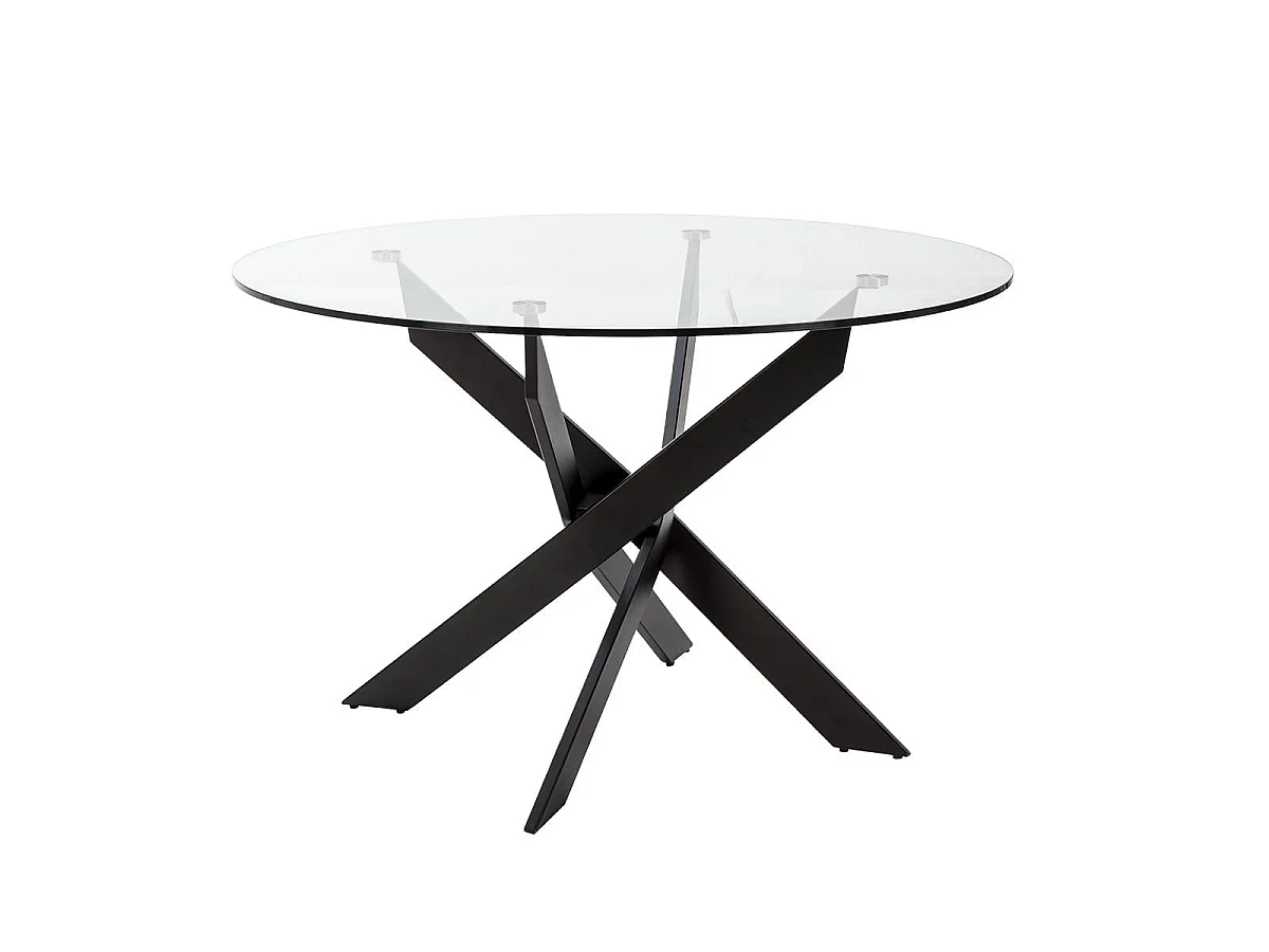 Table ronde design + 4 chaises bois-PU gris bleuté et métal noir - DESIAL