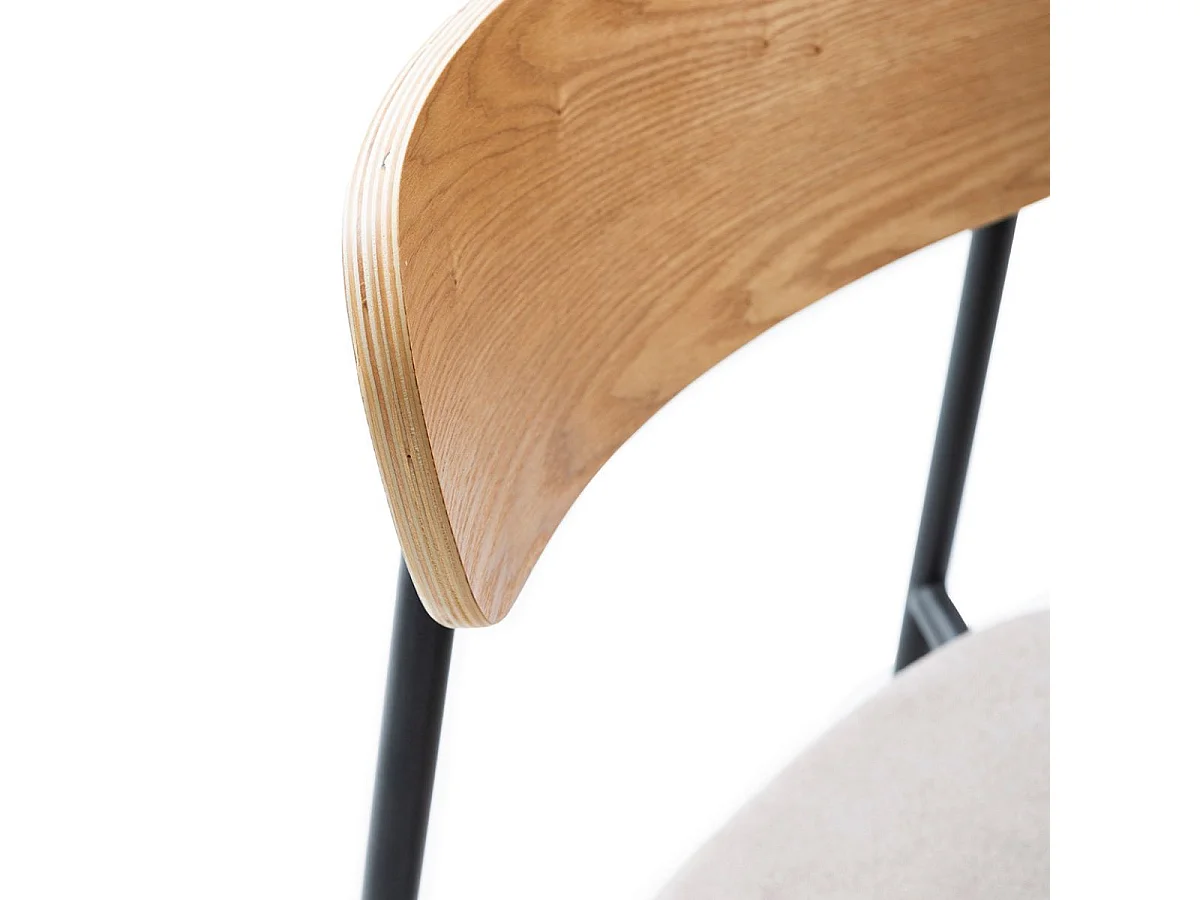Table ronde blanche + 4 chaises bois taupe et métal noir - CANTIQUE